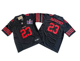 Youth Nike San Francisco 49ers #23 Christian McCaffrey Black 2023 F.U.S.E With 2024 Super Bowl (LVIII ) patch Jersey