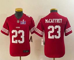 Youth Nike San Francisco 49ers #23 Christian McCaffrey Red 2023 F.U.S.E With 2024 Super Bowl (LVIII ) patch Jersey