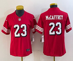 Youth Nike San Francisco 49ers #23 Christian McCaffrey Red 2023 F.U.S.E have the black outline NFL jersey
