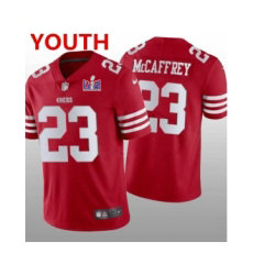 Youth Nike San Francisco 49ers #23 Christian McCaffrey Red With 2024 Super Bowl (LVIII ) patch Jersey