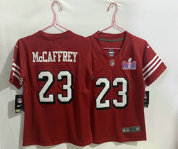 Youth Nike San Francisco 49ers #23 Christian McCaffrey Red have the black outline With 2024 Super Bowl (LVIII ) patch Jersey