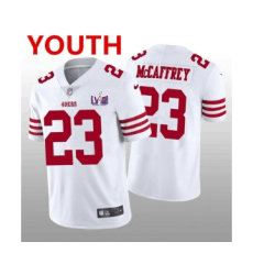 Youth Nike San Francisco 49ers #23 Christian McCaffrey White With 2024 Super Bowl (LVIII ) patch Jersey