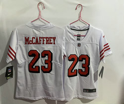 Youth Nike San Francisco 49ers #23 Christian McCaffrey White have the black outline Authentic stitched NFL jersey