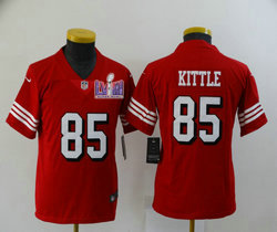 Youth Nike San Francisco 49ers #85 George Kittle Red have the black outline With 2024 Super Bowl (LVIII ) patch Jersey