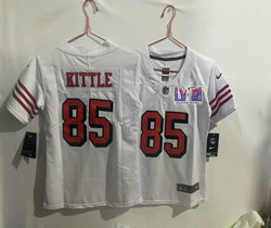 Youth Nike San Francisco 49ers #85 George Kittle White have the black outline With 2024 Super Bowl (LVIII ) patch Jersey