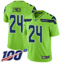 Youth Nike Seattle Seahawks #24 Marshawn Lynch 100th Season Green Rush Authentic Stitched NFL Jersey