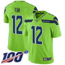 Youth Nike Seattle Seahawks 12th Fan With NFL 100th Season Patch Green Rush Authentic Stitched NFL Jersey