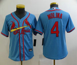Youth Nike St.Louis Cardinals #4 Yadier Molina Light Blue Game Authentic Stitched MLB Jersey