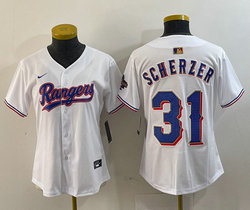 Youth Nike Texas Rangers #31 Max Scherzer White Champions Gold name Authentic Stitched MLB Jersey