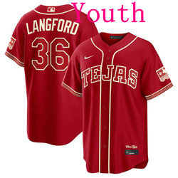 Youth Nike Texas Rangers #36 Wyatt Langford Red 2026 City MLB Jersey