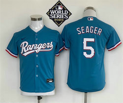 Youth Nike Texas Rangers #5 Corey Seager Light Blue 2023 World Series Game Authentic Stitched MLB Jersey