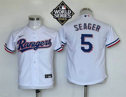 Youth Nike Texas Rangers #5 Corey Seager White 2023 World Series Authentic Stitched MLB Jersey