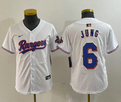 Youth Nike Texas Rangers #6 Josh Jung White Champions Gold name Authentic Stitched MLB Jersey