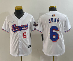 Youth Nike Texas Rangers #6 Josh Jung White Champions Gold name Red 6 front Authentic Stitched MLB Jersey