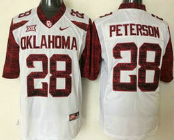 Youth Oklahoma Sooners #28 Adrian Peterson White Authentic Stitched NCAA Jersey