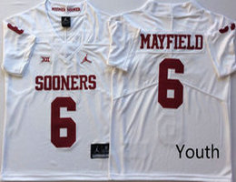 Youth Oklahoma Sooners #6 Baker Mayfield White Vapor Untouchable Authentic Stitched NCAA Jerseys