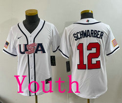 Youth Team USA #12 Kyle Schwarber White 2026 World Baseball Classic Stadium Jersey