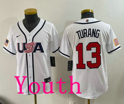 Youth Team USA #13 Brice Turang White 2026 World Baseball Classic Stadium Jersey