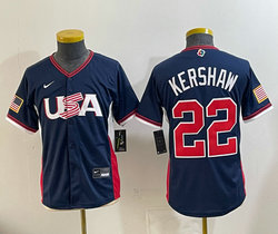 Youth Team USA #22 Clayton Kershaw Navy 2026 World Baseball Classic Stadium Jersey