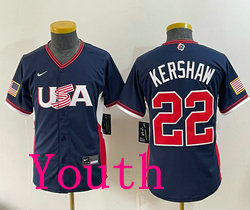 Youth Team USA #22 Clayton Kershaw Navy 2026 World Baseball Classic Stadium Jersey
