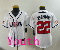Youth Team USA #22 Clayton Kershaw White 2026 World Baseball Classic Stadium Jersey