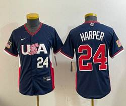 Youth Team USA #24 Bryce Harper Navy 2026 World Baseball Classic Stadium Jersey