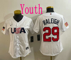 Youth Team USA #29 Cal Raleigh White 2026 World Baseball Classic Stadium Jersey