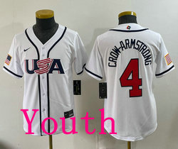 Youth Team USA #4 Pete Crow-Armstrong White 2026 World Baseball Classic Stadium Jersey