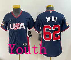 Youth Team USA #62 Logan Webb  Navy 2026 World Baseball Classic Stadium Jersey