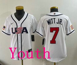 Youth Team USA #7 Bobby Witt Jr. White 2026 World Baseball Classic Stadium Jersey