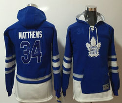 Youth Toronto Maple Leafs #34 Auston Matthews Blue Authentic Stitched Hoodies Hockey