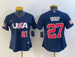 Youth USA Team #27 Mike Trout Blue Red #27 front 2023 World Baseball Classic Authentic Stitched Jersey