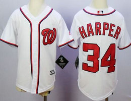 Youth Washington Nationals #34 Bryce Harper White Authentic Stitched MLB Jersey