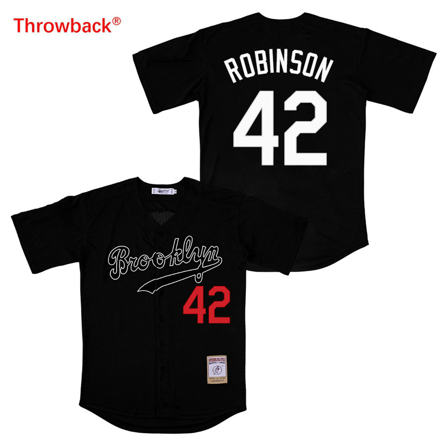 brooklyn #42 Jackie Robinson Black Throwback Game Authentic Stitched MLB jersey