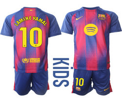 kids 2025-26 Barcelona #10 LAMINE YAMAL home Soccer Club Jersey