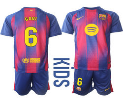 kids 2025-26 Barcelona #6 GAVI home Soccer Club Jersey