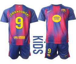 kids 2025-26 Barcelona #9 LEWANDOWSKI home Soccer Club Jersey