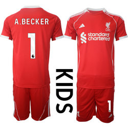 kids 2025-26 Liverpool #1 A.BECKER home Soccer Club Jersey