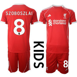 kids 2025-26 Liverpool #8 SZOBOSZLAI home Soccer Club Jersey