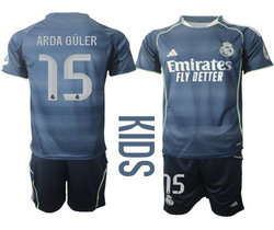 kids 2025-26 Real Madrid #15 ARDA GULER Away Soccer Club Jersey