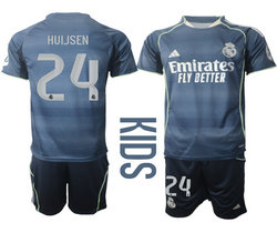 kids 2025-26 Real Madrid #24 HUIJSEN Away Soccer Club Jersey