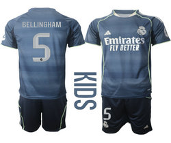 kids 2025-26 Real Madrid #5 BELLINGHAM Away Soccer Club Jersey