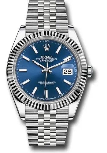 replica Rolex watch Rolex Steel and White Gold Rolesor Datejust 41 Watch - Fluted Bezel - Blue Index Dial
